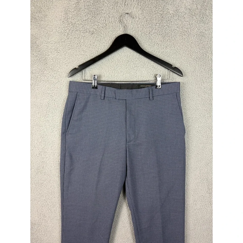 Banana Republic Dress Pants Mens 32x30 Blue Check Slim Stretch Office Casual Men